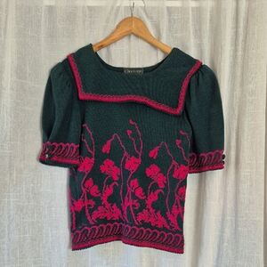Vintage Cullinane Green and Pink Blouse 100% Cotton